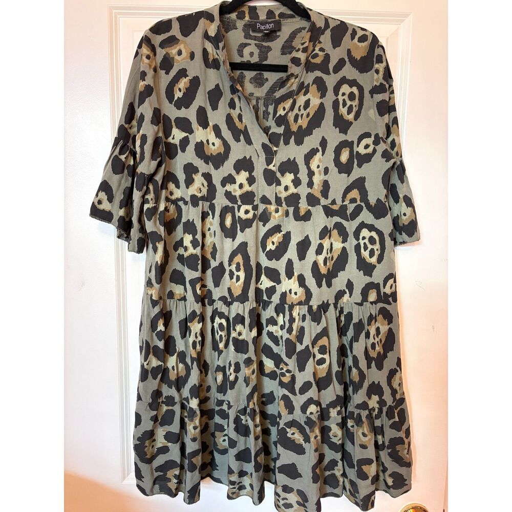 Papillon Leopard Print Tiered Mini Flowy Dress Work Buisness